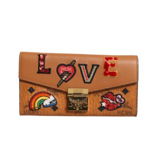 Cognac Brown Coated Canvas Visetos Patricia Love Patch Wallet-on-chain