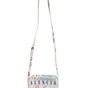 White Graffiti Print Leather Mini City Handbag
