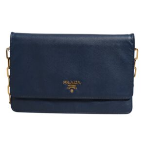 Blue Saffiano Leather Wallet on Chain Clutch Bag