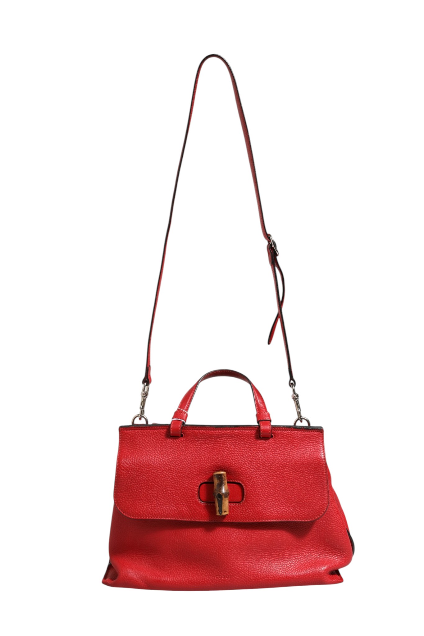 Red Leather Bamboo Daily Tote Crossbody Bag - Afbeelding 6