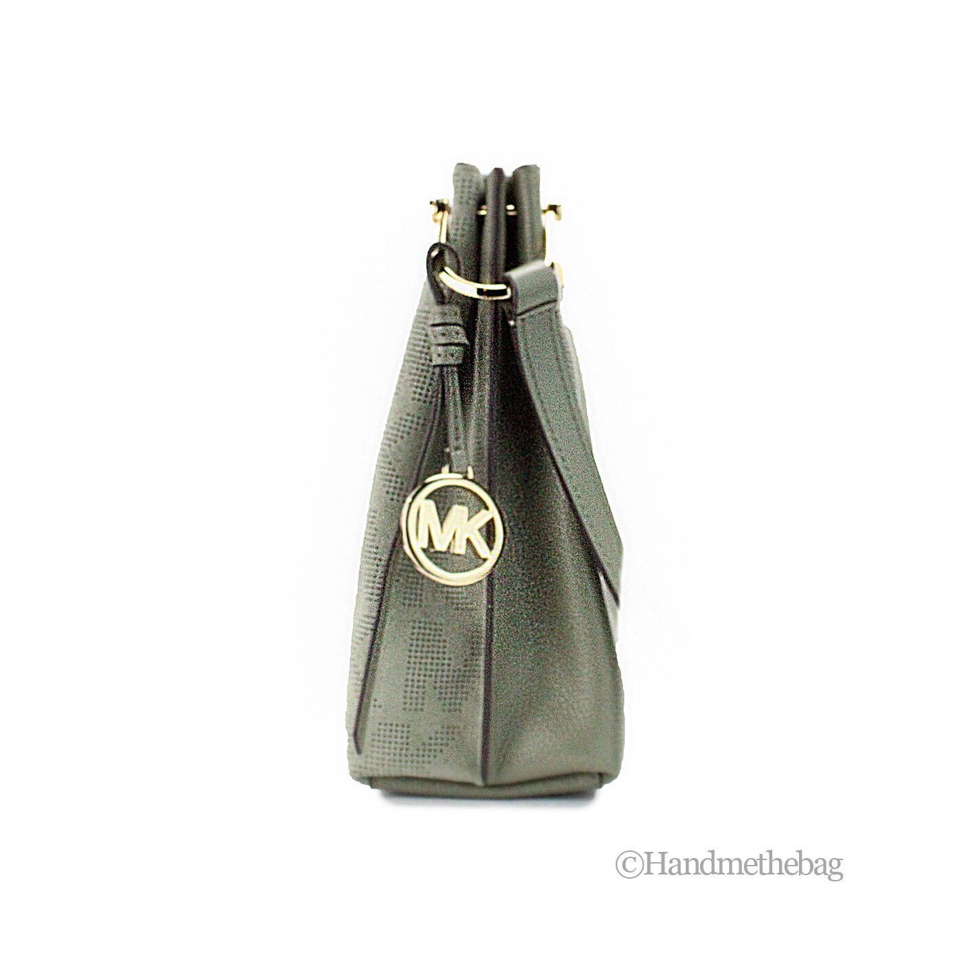 Michael Kors Joan Small Green Perforated Suede Leather Slouchy Messenger Handbag - Afbeelding 4