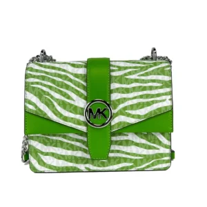 Michael Kors Greenwich Small Print Logo Crossbody Tote Chain Bag Jungle Green $498