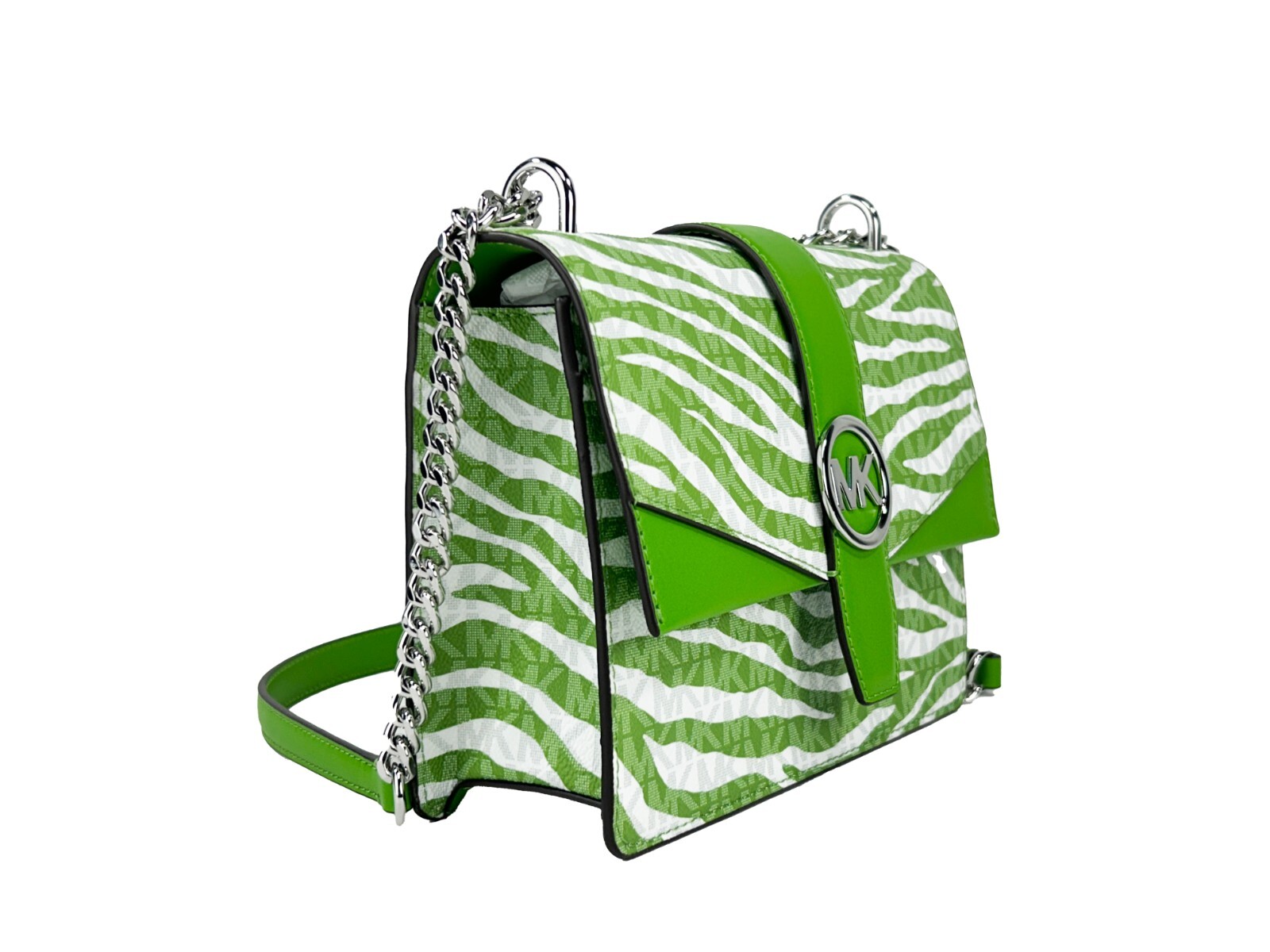 Michael Kors Greenwich Small Print Logo Crossbody Tote Chain Bag Jungle Green $498 - Afbeelding 2