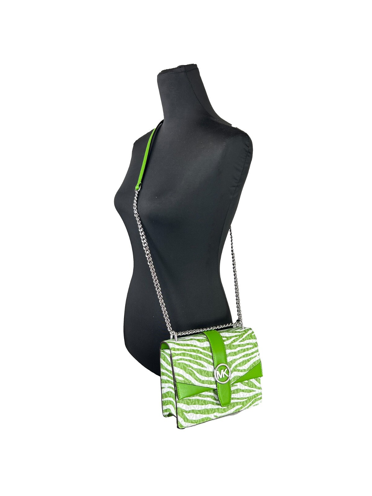 Michael Kors Greenwich Small Print Logo Crossbody Tote Chain Bag Jungle Green $498 - Afbeelding 4