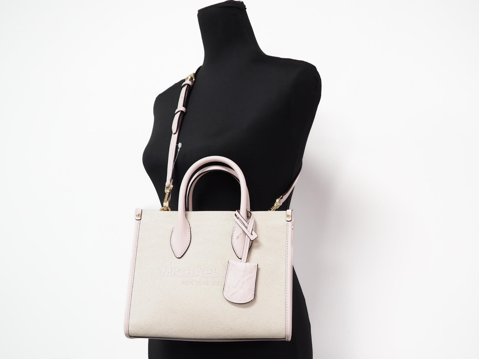 Michael Kors Mirella Small Powder Blush Canvas Shopper Crossbody Handbag Purse - Afbeelding 4