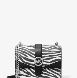 Michael Kors Greenwich Small Print Logo Crossbody Tote Chain Bag Black/White $498