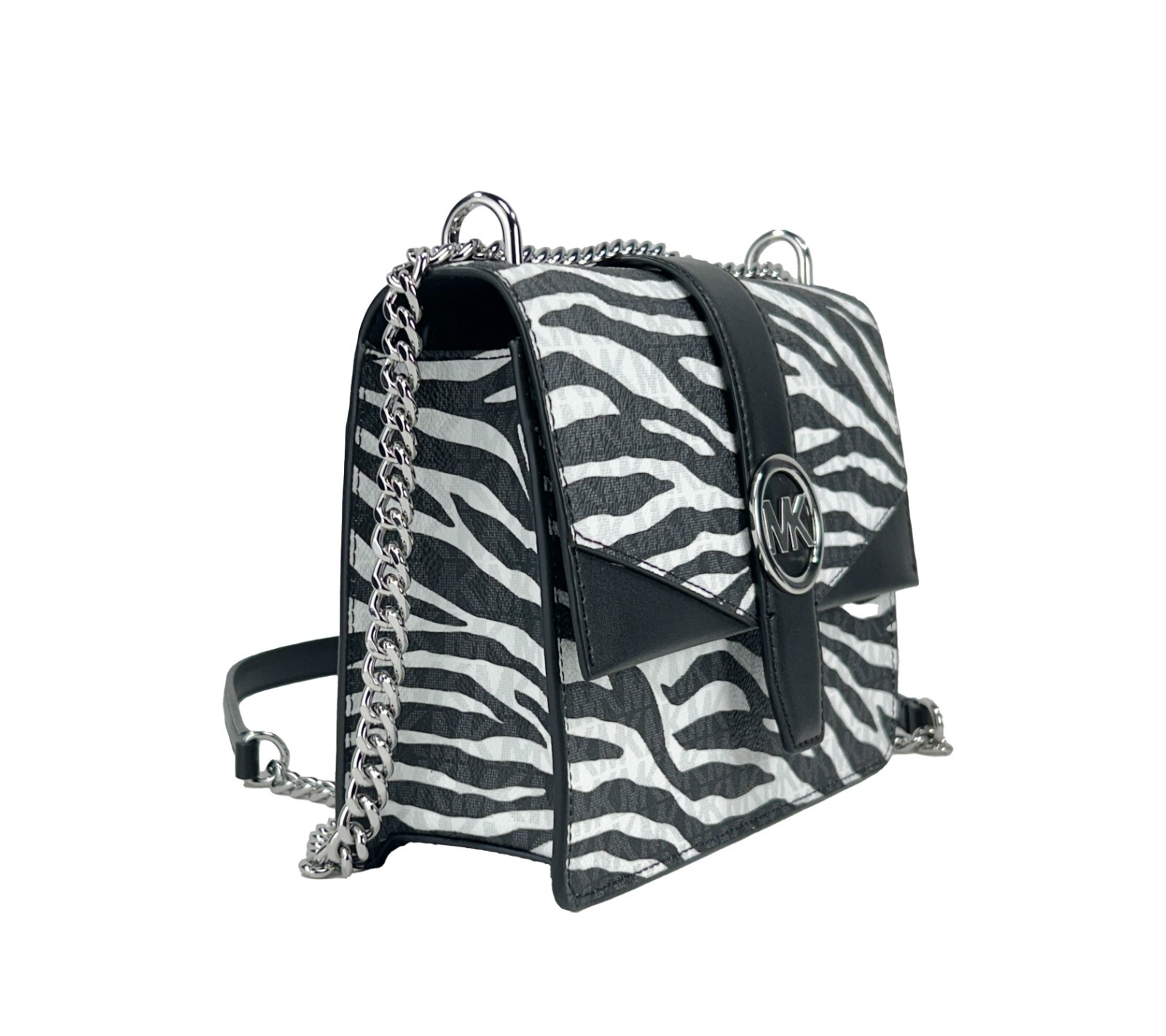 Michael Kors Greenwich Small Print Logo Crossbody Tote Chain Bag Black/White $498 - Afbeelding 2