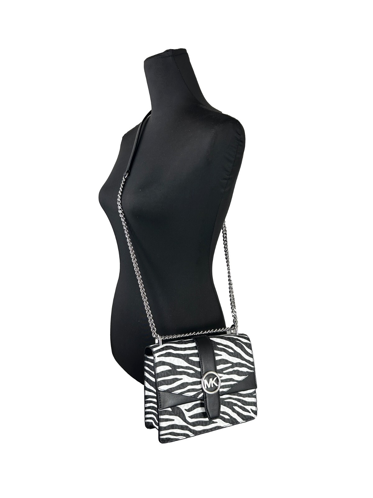 Michael Kors Greenwich Small Print Logo Crossbody Tote Chain Bag Black/White $498 - Afbeelding 4