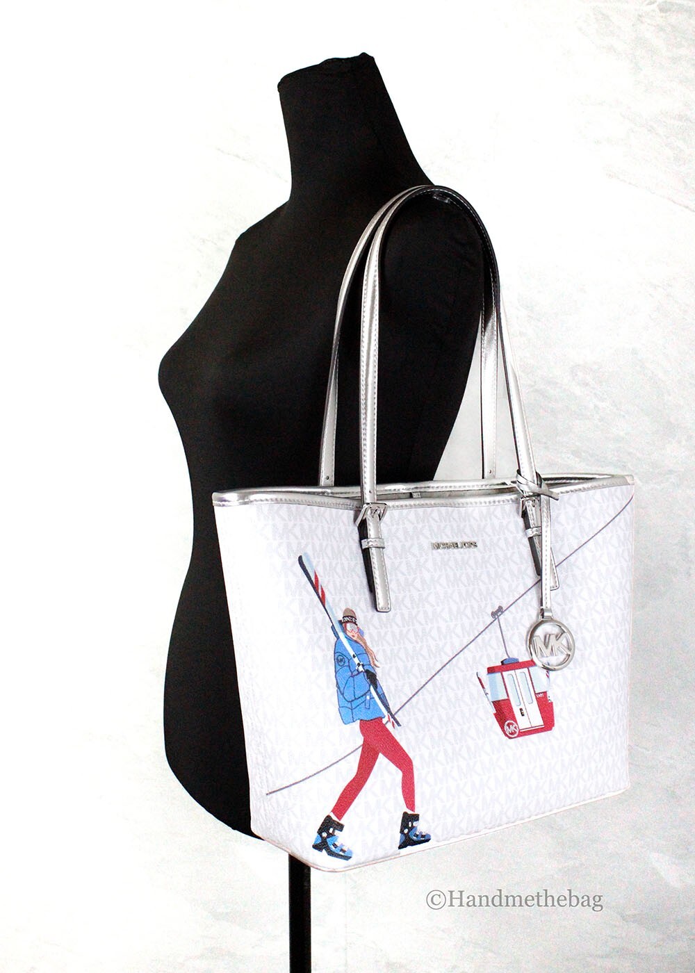 Michael Kors Jet Set Travel Girls Medium Signature Carryall Tote White MK - Afbeelding 2