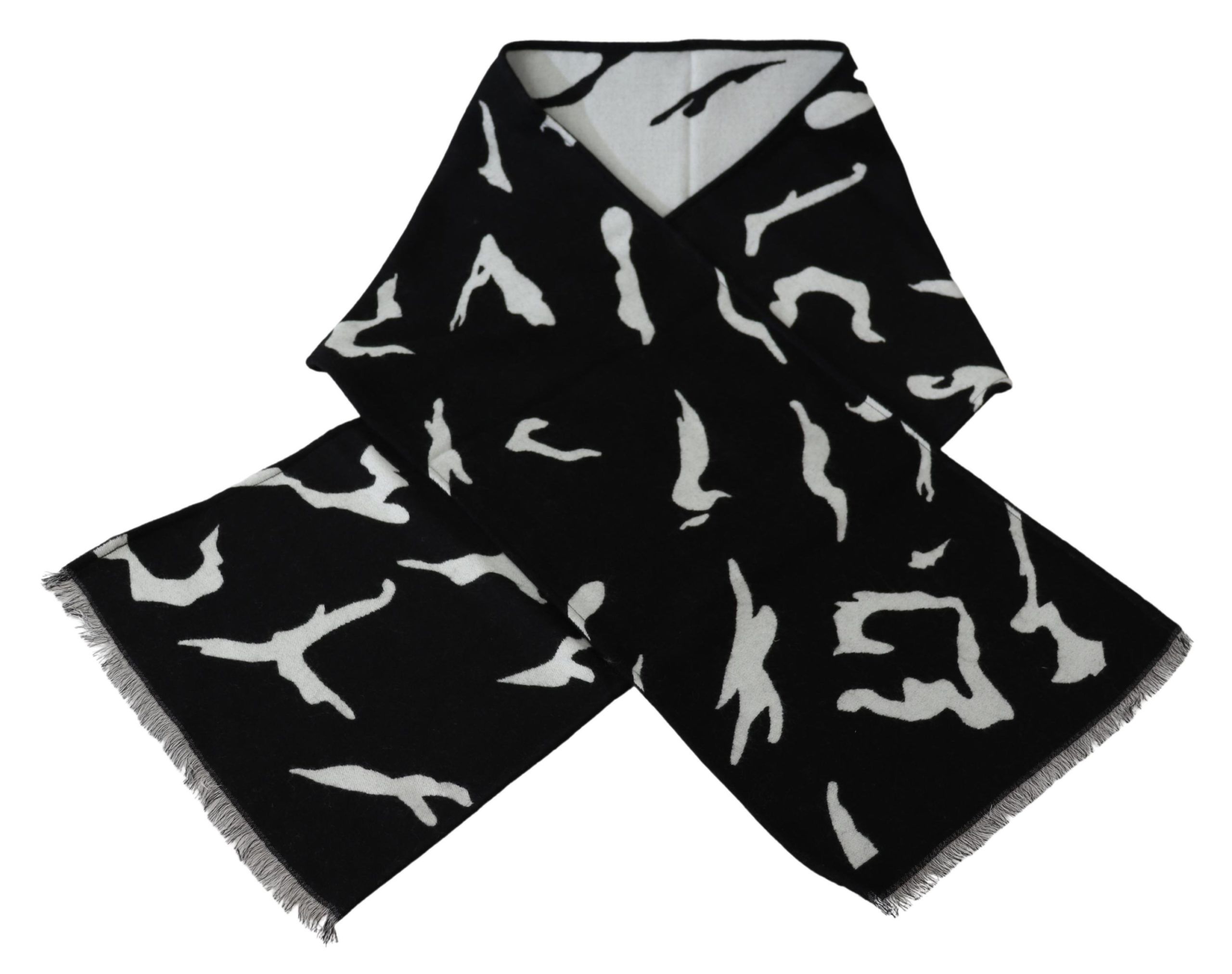 Black White Wool Unisex Winter Warm Scarf Wrap Shawl - Afbeelding 3